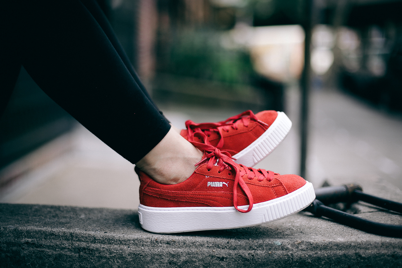 puma red platform sneakers