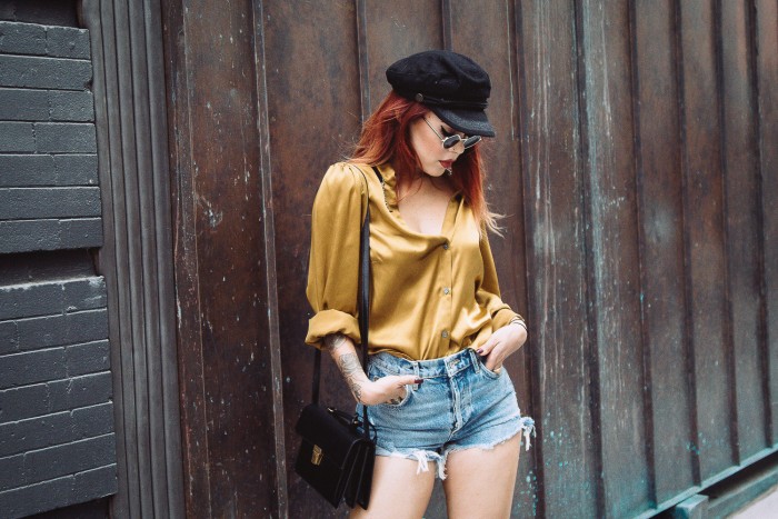 mustard denim shirt